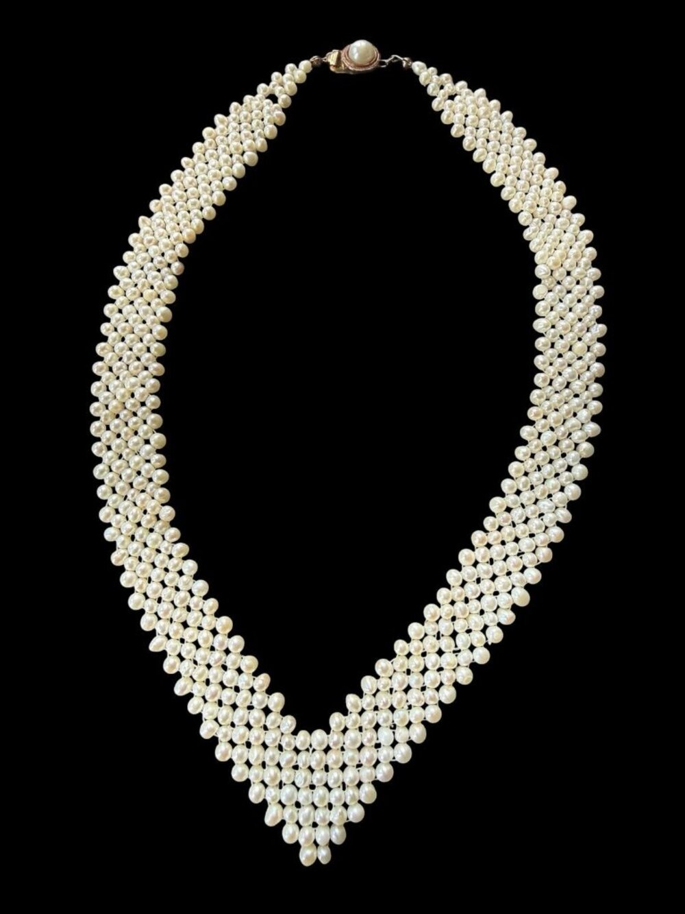 Vintage Natural Cultured Pearl V Shaped Layered Necklace 20”